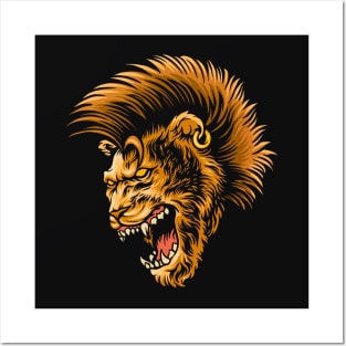 Punk Rock Lion with Mohawk Mane Posters and Art